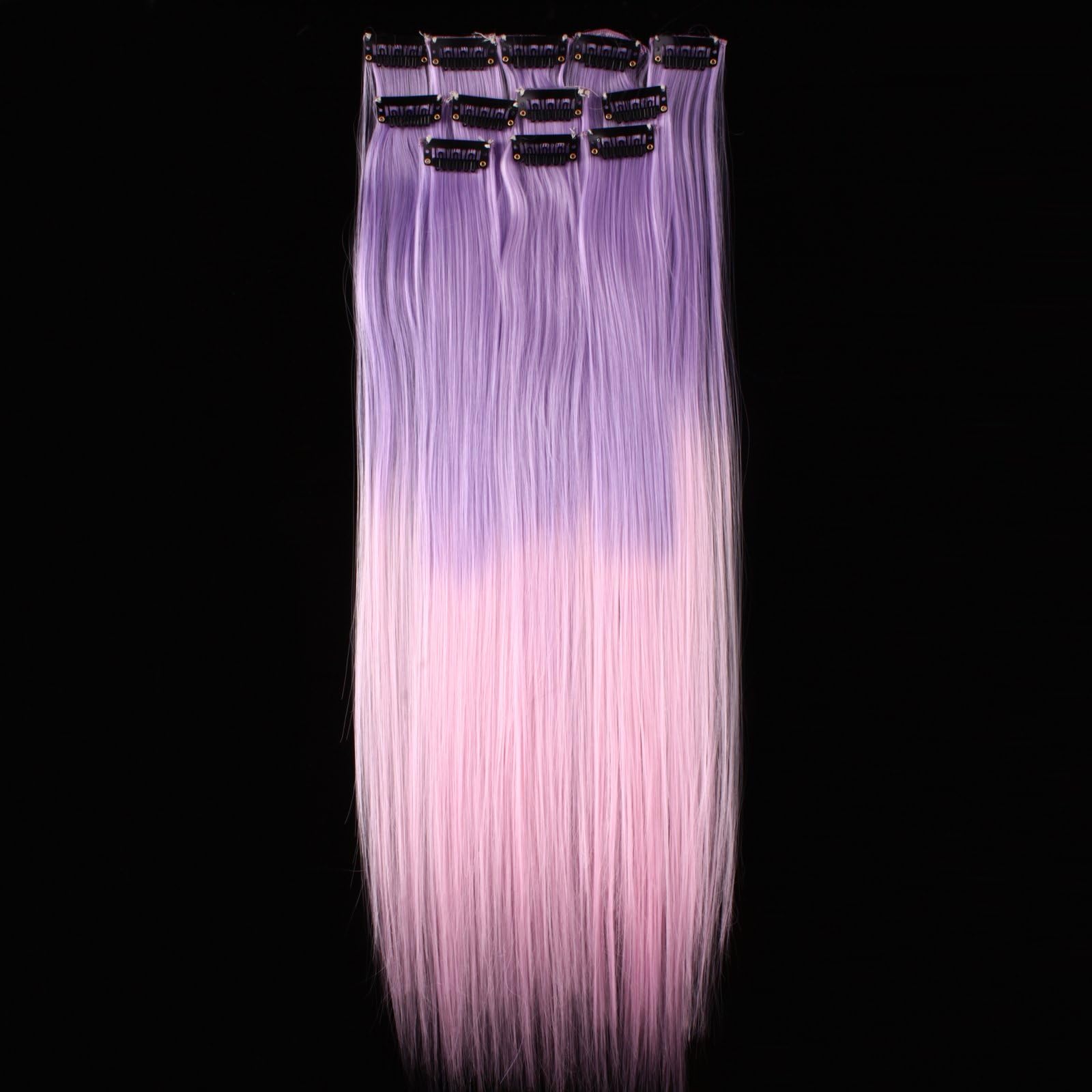 18'' 12pcs Synthetic Ombre Dip Dyed Hippie Hair Human Extension Clip in 27colors WGY43 Light Purple / Light Pink