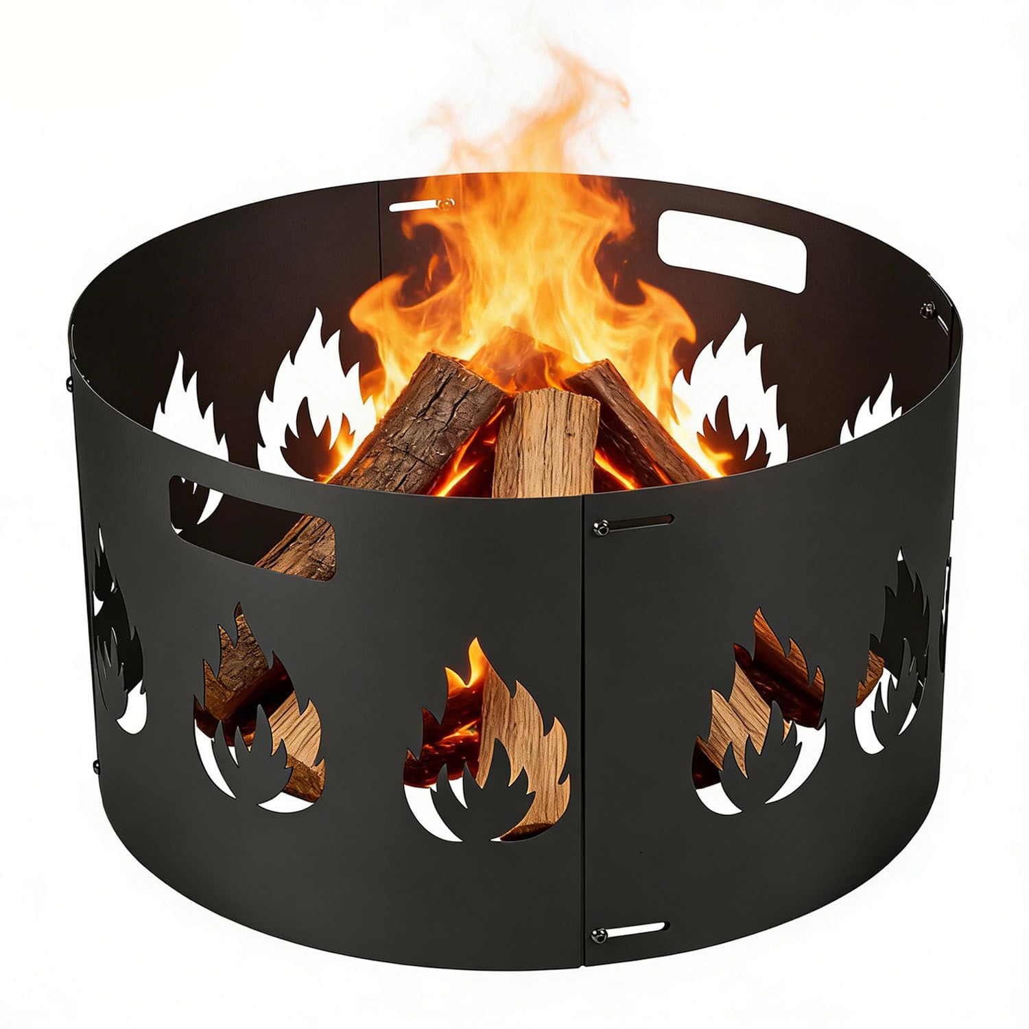 Brasero de protección contra chispas ajustable Ø70-75 cm, rejilla de chispas con asa, chapa de acero de 1,2 mm de grosor, 4 piezas, enchufable, perfecta para jardín y terraza, color negro
