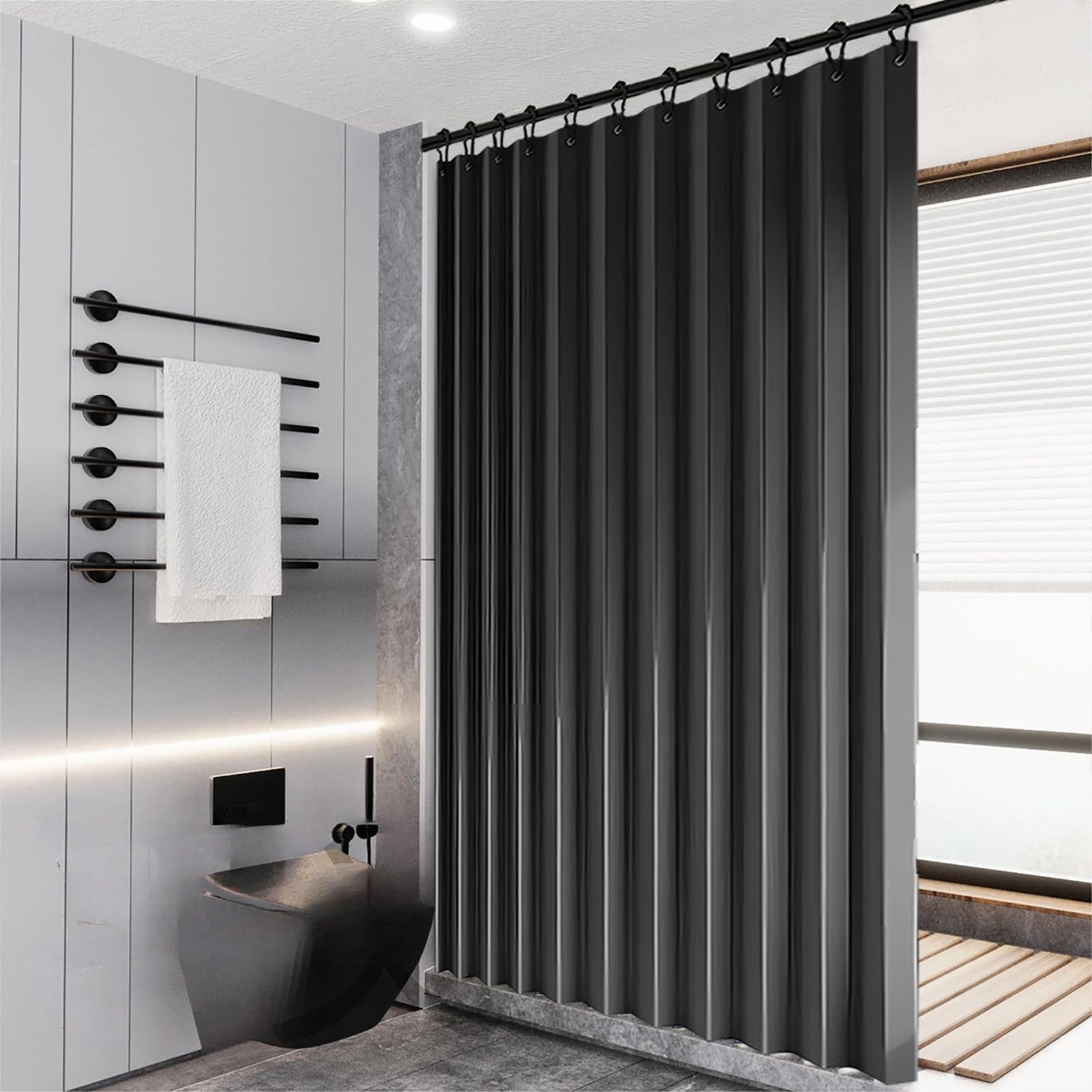 BOYOUTH Heavyweight Folding Accordion Shading Shower Curtains,Waterproof Fabric Pleated Partitions Privacy Bath Curtain for Bathroom Bathtubs Hotel Spa Decor,Dark Grey,44 x 77 inches - Image 3