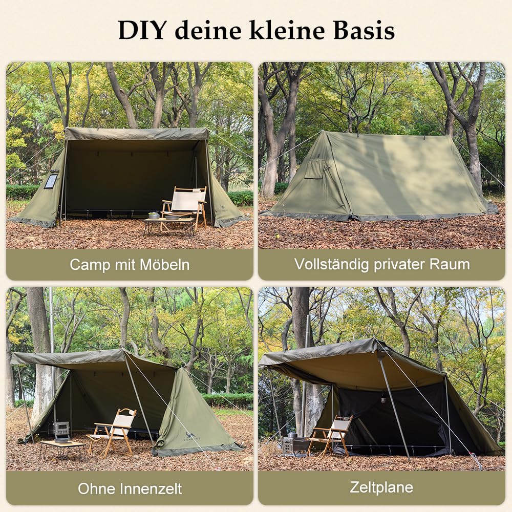 TOMOUNT Minilite Tente d'Intérieur en Coton avec Trou de Poêle pour 1 Personne - 4 Ans, pour Camping, Randonnée, Trekking