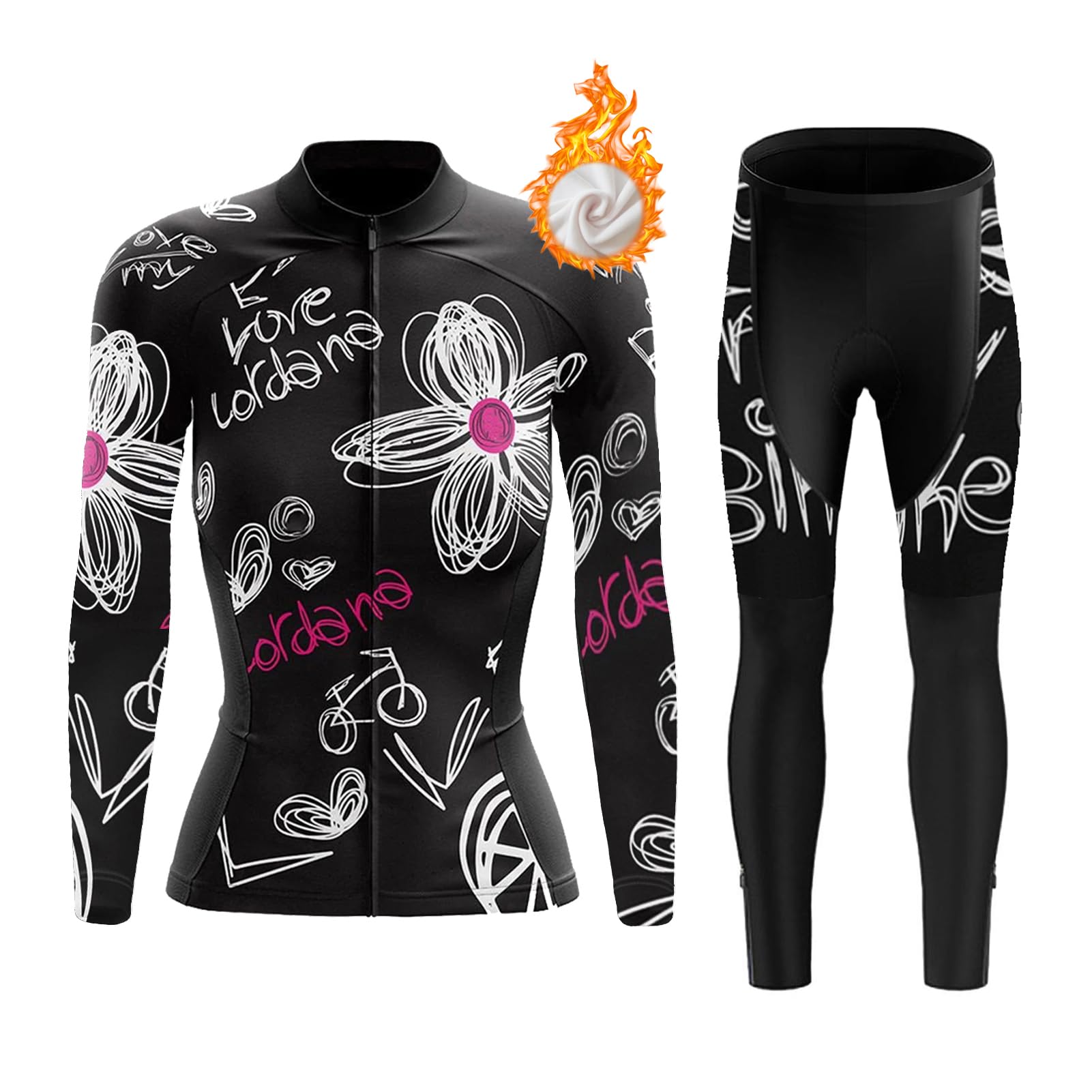 Completo Ciclismo Donna Abbigliamento Bici MTB Invernale Tuta da Ciclista Termico Vello,Maglietta Bicicletta Giacca Manica Lunga e Pantaloni con 19D Gel Imbottiti,Maglia da Ciclo Strada Traspirante