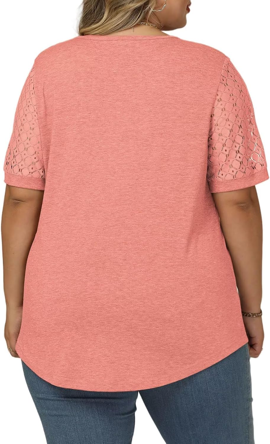 VISLILY Womens-Plus-Size-Summer-Tops Dressy Lace T Shirts Trendy Short Sleeve Blouses Flowy Pleated Crewneck Tunics XL-5XL - Image 3