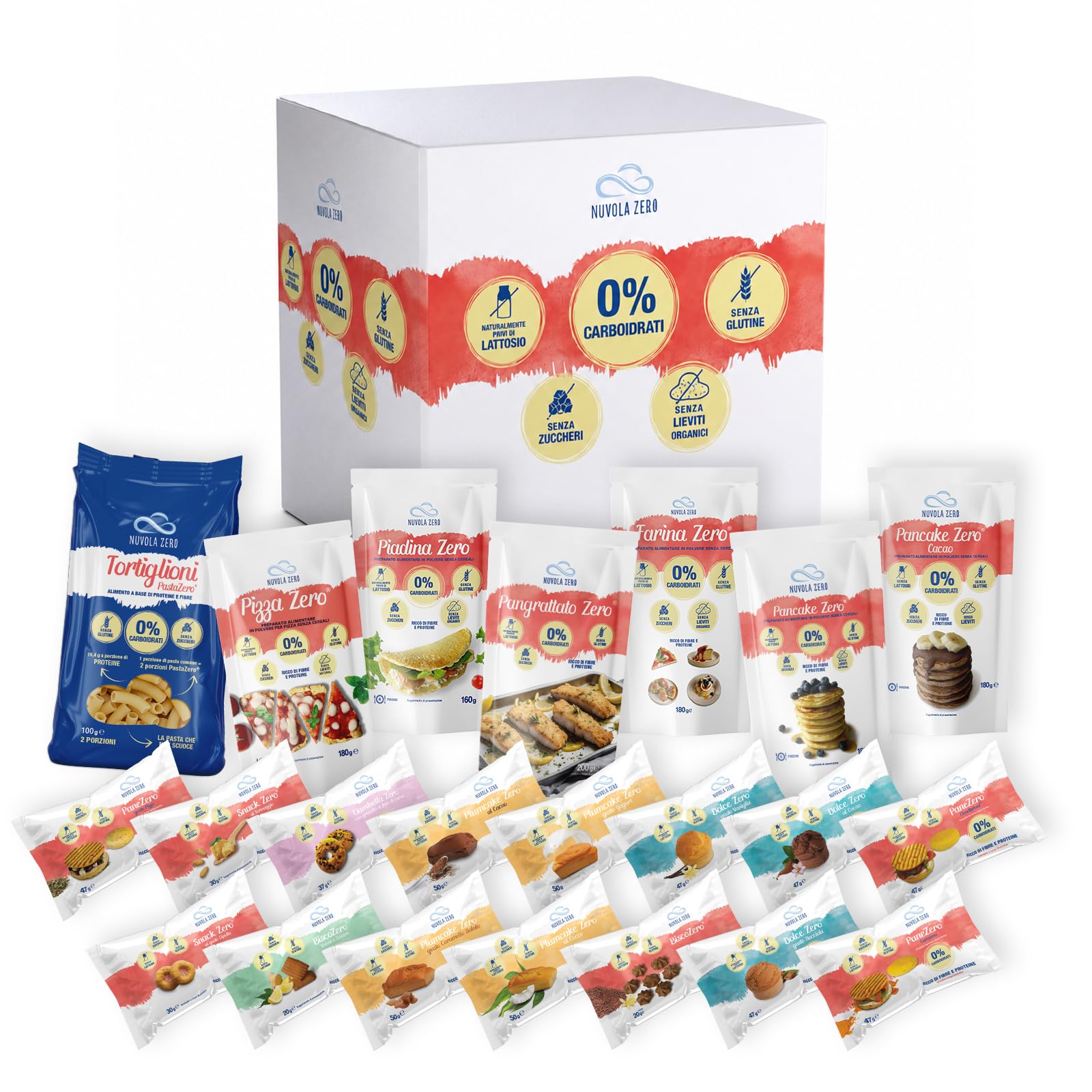 Nuvola Zero Personalizza il tuo Kit Zero Carboidrati e Zero Zuccheri,Senza Glutine e Senza Lattosio, Con PastaZero, PaneZero, DolceZero, Snack Dolci e Salati, Farine Keto, Ricco di fibre e proteine!