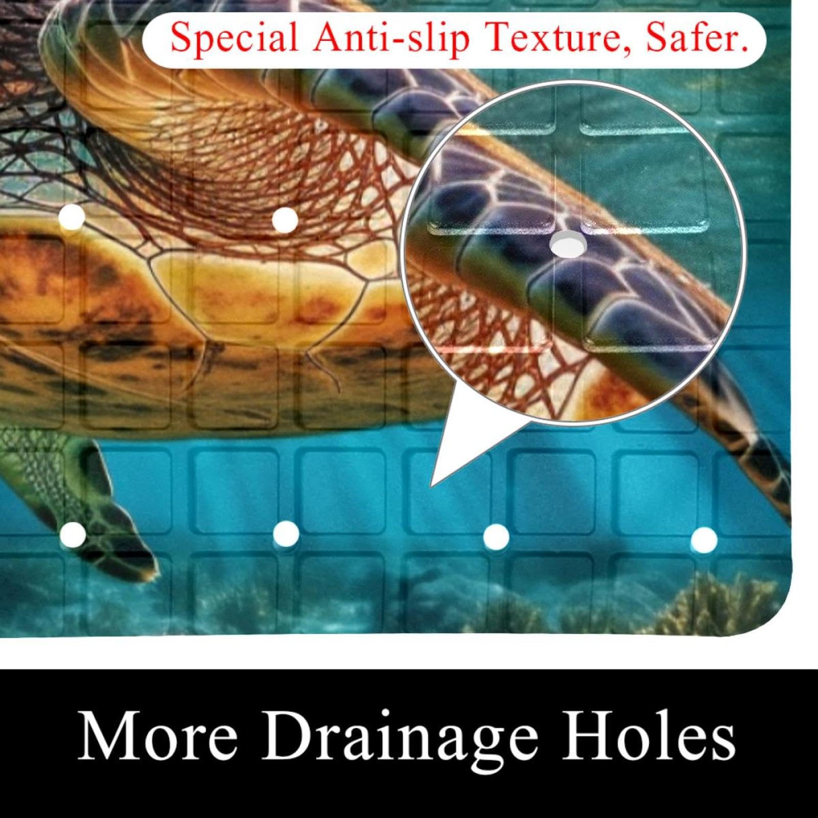 Tapis de bain de qualité supérieure - Antidérapant, facile à nettoyer et sans danger pour toute la famille - Motif tortue de mer