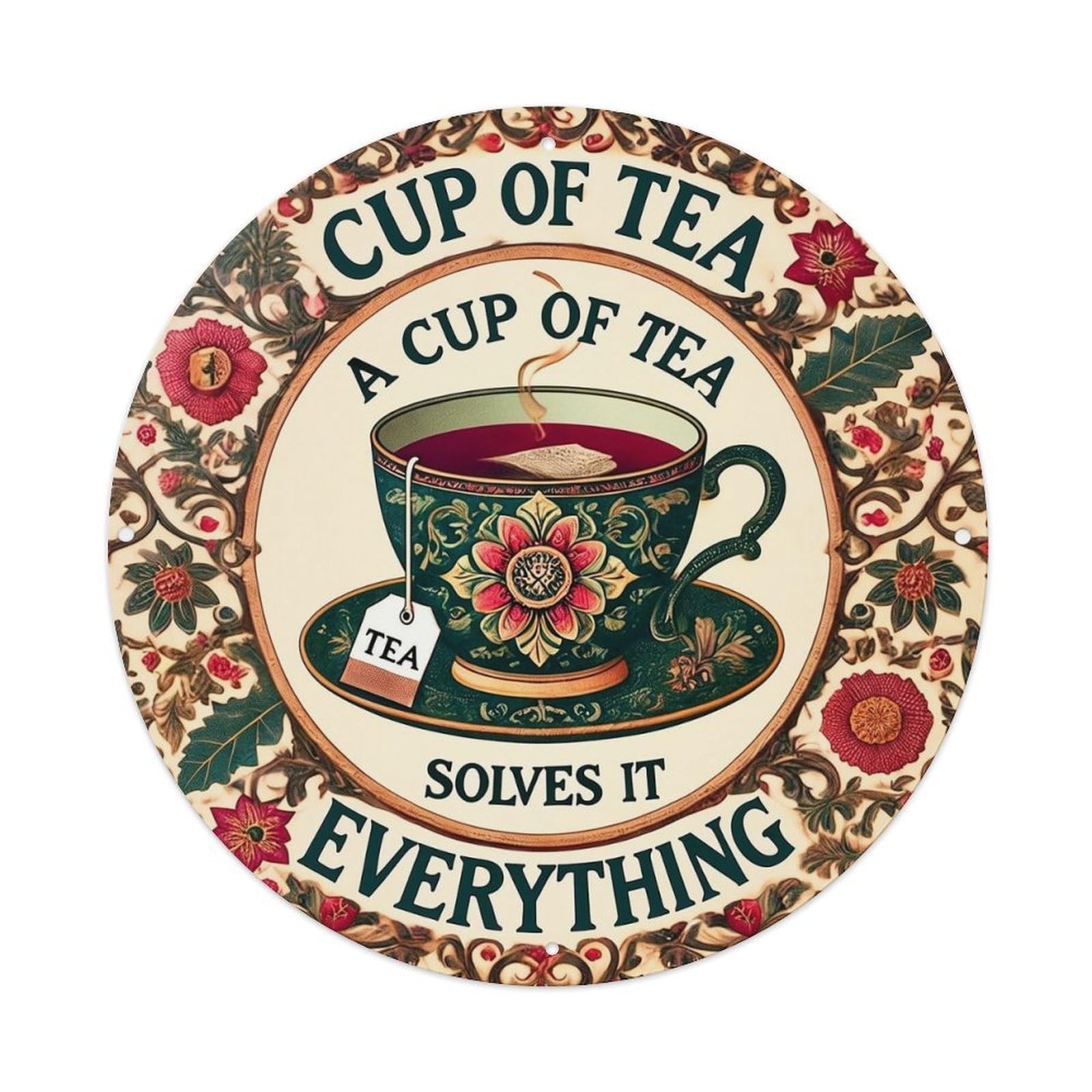 Jdyansheng Vintage Cup Of Tea Solves Everything Tin Sign Metal Poster Metal Signs For Home Man Cave Bar Cafe Kitchen Laundry Room Wall Decorations 8X8 Inches