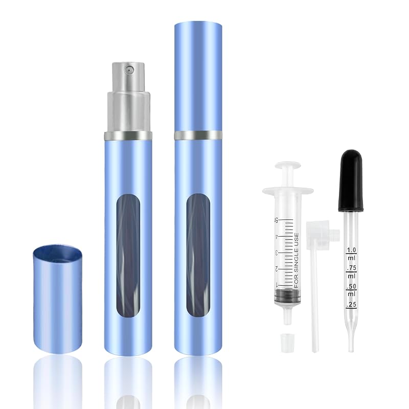 Frasco atomizador recarregável para perfume Kewjug, 5 mL, azul, pacote com 2