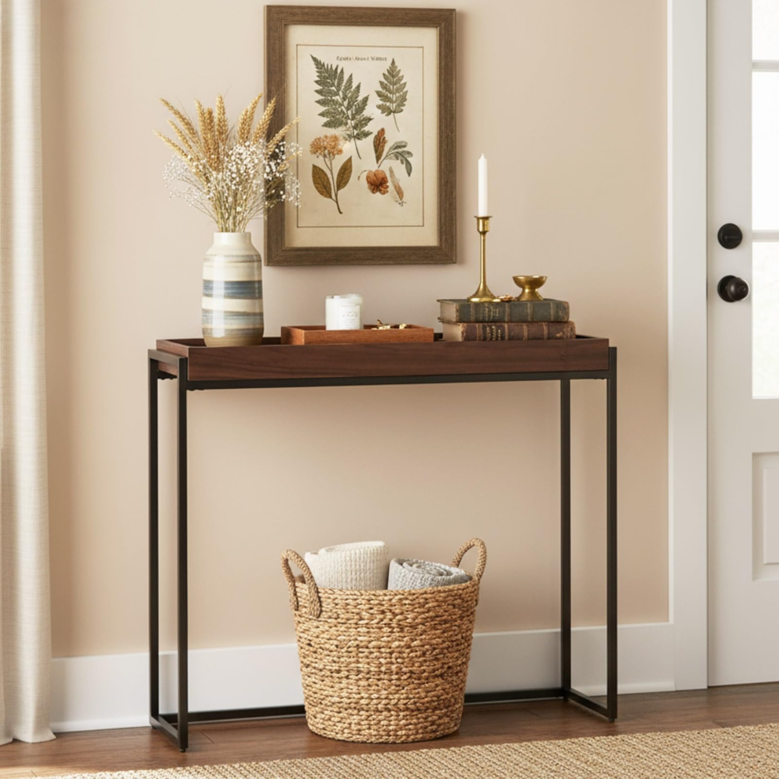 Narrow Console Table Solid Wood Slim Entryway Table with Storage Groove Farmhouse Small Sofa Table Behind Couch for