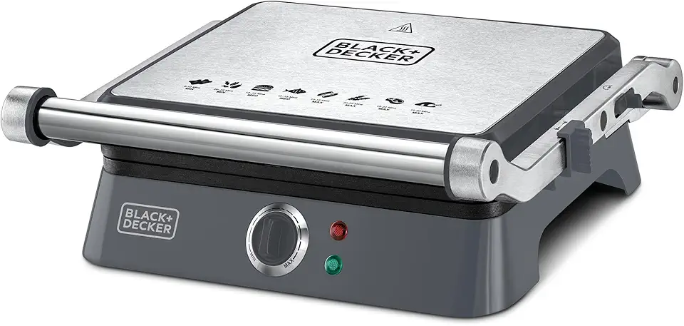 BLACK+DECKER Grill Elétrico Gourmand Gris, com Abertura de 180 graus, Ideal para suas Receitas, Modelo G1400, 1200W, 110V