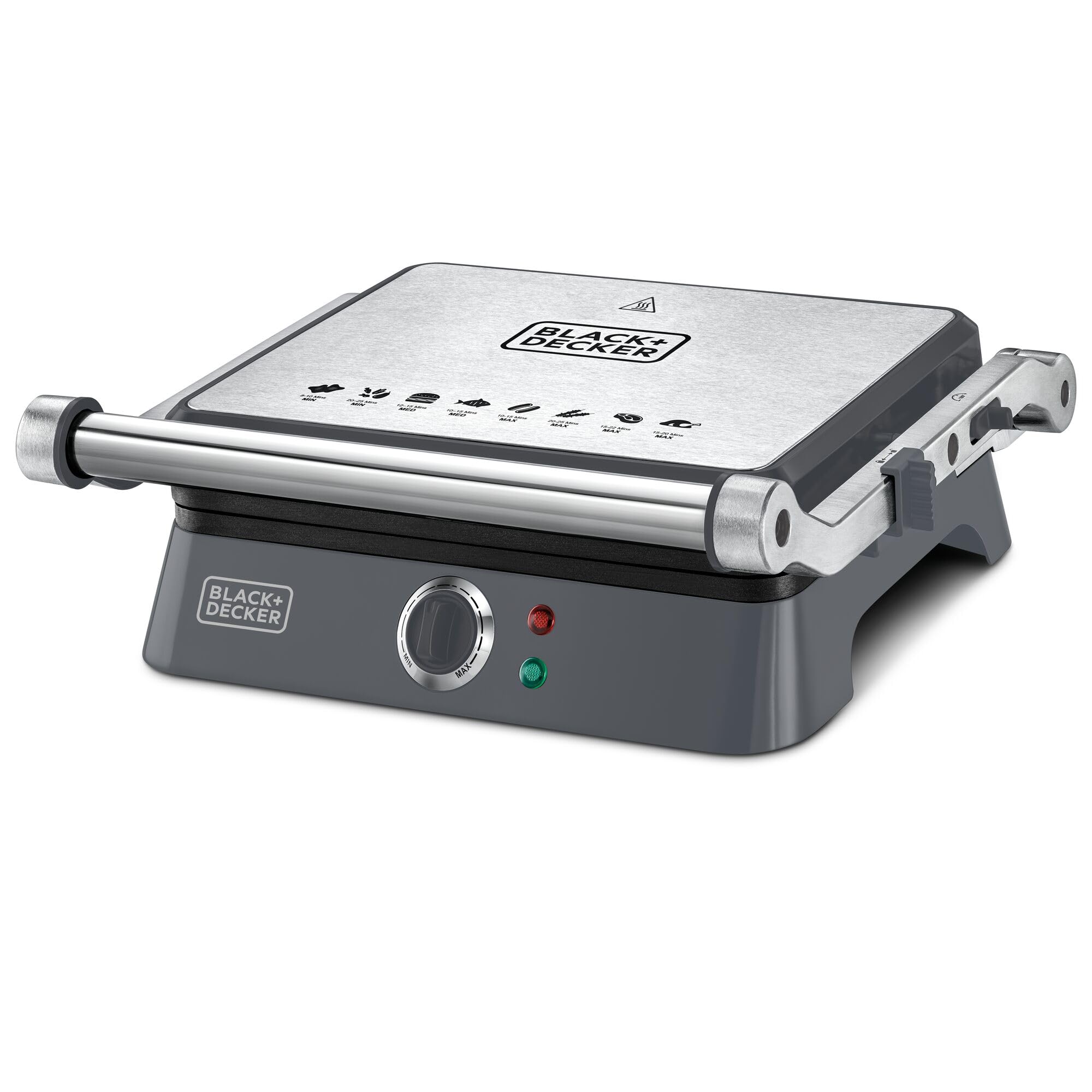 BLACK+DECKER Grill Elétrico Gourmand Gris, com Abertura de 180 graus, Ideal para suas