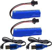 Vista 3 de Blomiky Paquete de 2 baterías recargables de iones de litio de 3.7 V 500 mAh, enchufe SM 2P con cable USB para auto de acrobacias RC de doble cara