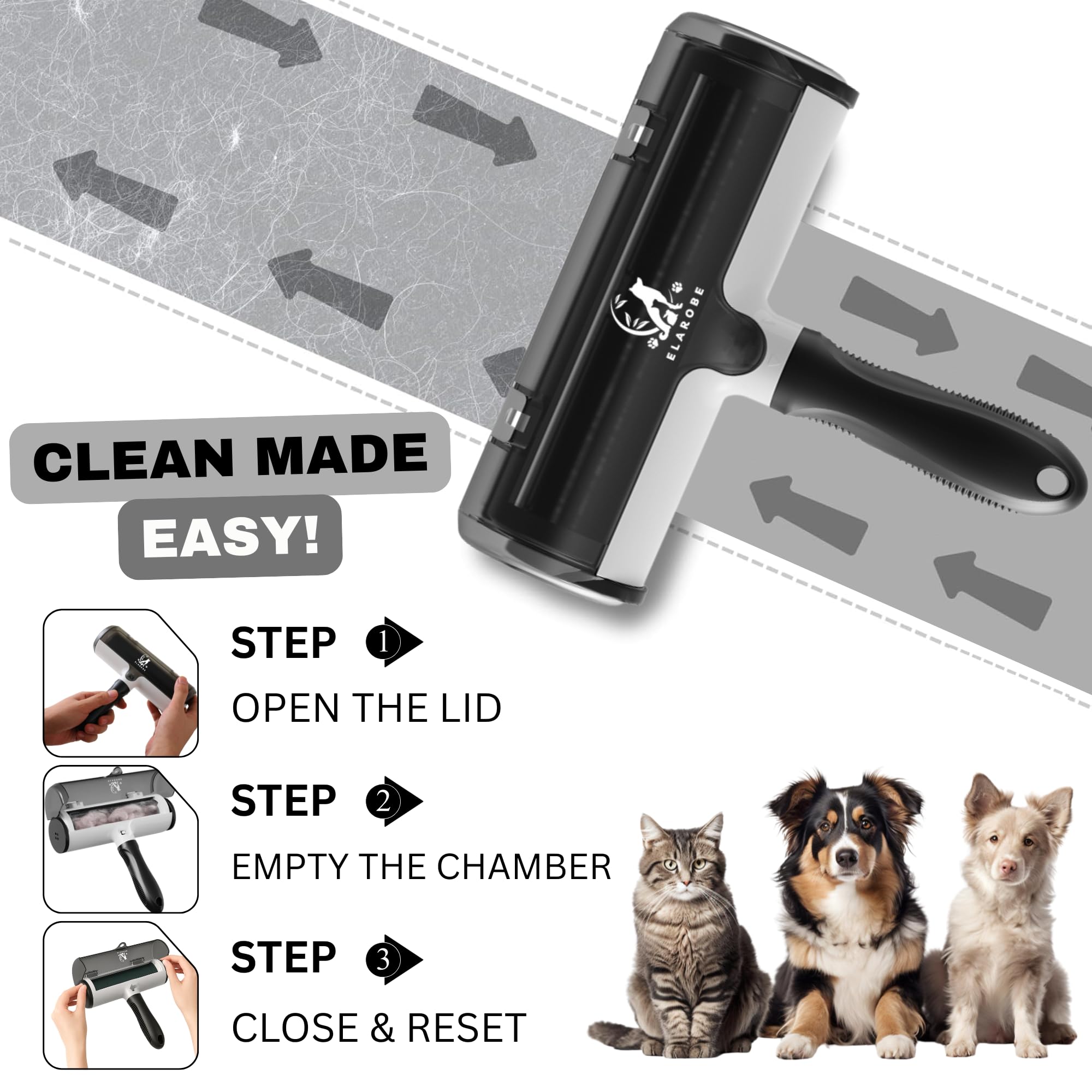 ELAROBE Pet Hair Remover Roller, Dog & Cat Hair Remover for Clothes Carpet & Sofa - Image 2