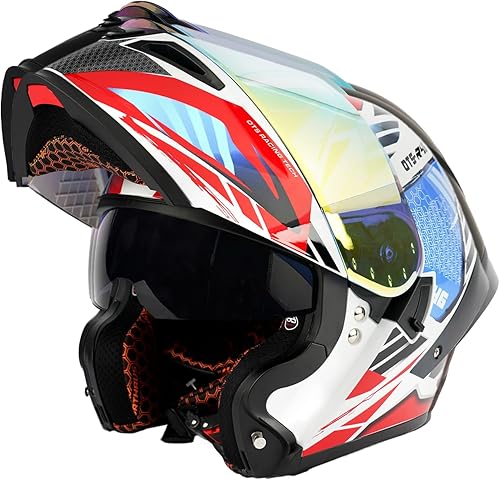 Casco de cara completa para motocicleta con alerón LED aprobado por DOT OTS