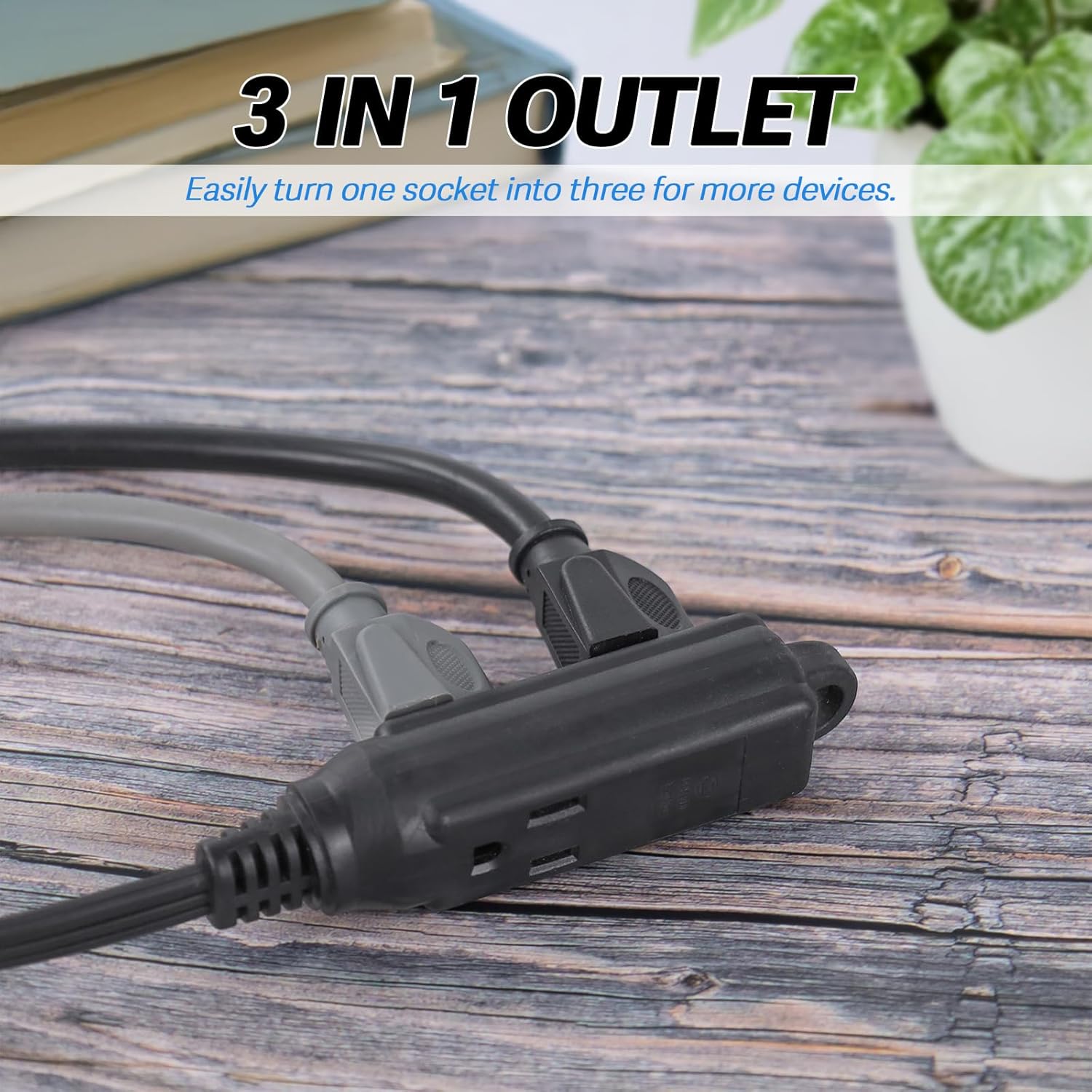 EP 3 Ft 3 Outlet Extension Cord with Flat Plug, 3 Prong Grounded, 16/3 SPT-3 Power Cable for Indoor Use, Black, 2 Pack