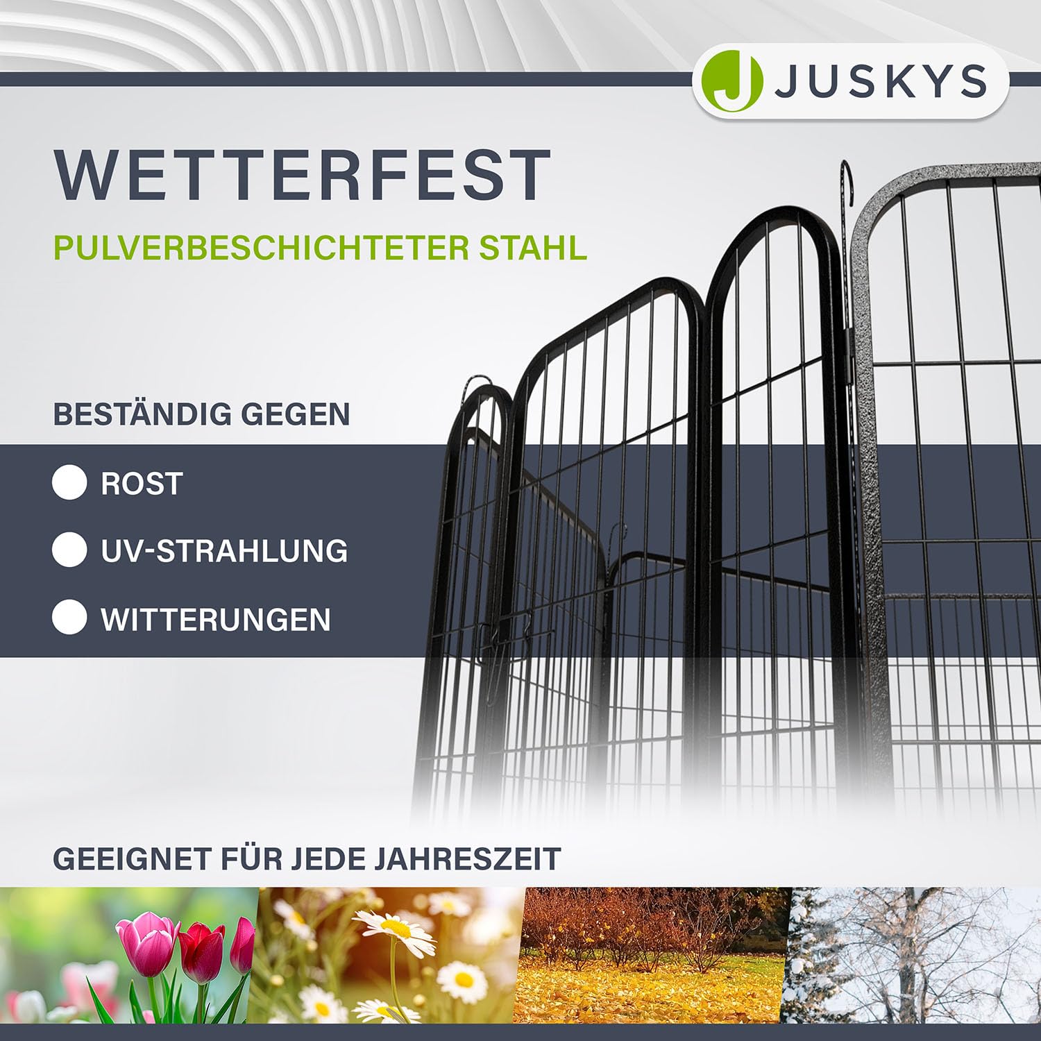 Juskys Welpenauslauf Plus 160x160x80 cm - Welpenlaufstall 8-teilig aus Metall - Freigehege mit Tür - Welpengitter für Hunde, Hasen & Kleintiere
