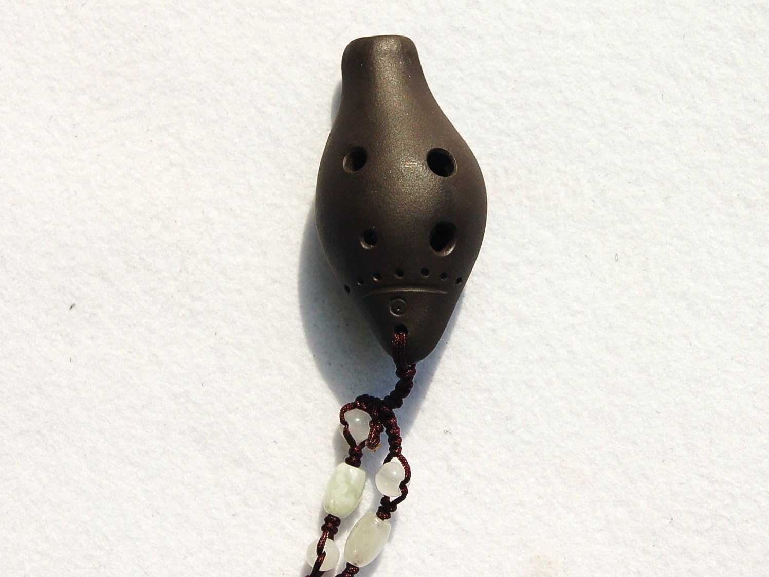 "Hong Xiao" Mini Fishtail 6 Hole Ocarina - Red Enameled Pottery - Pendant Ocarina