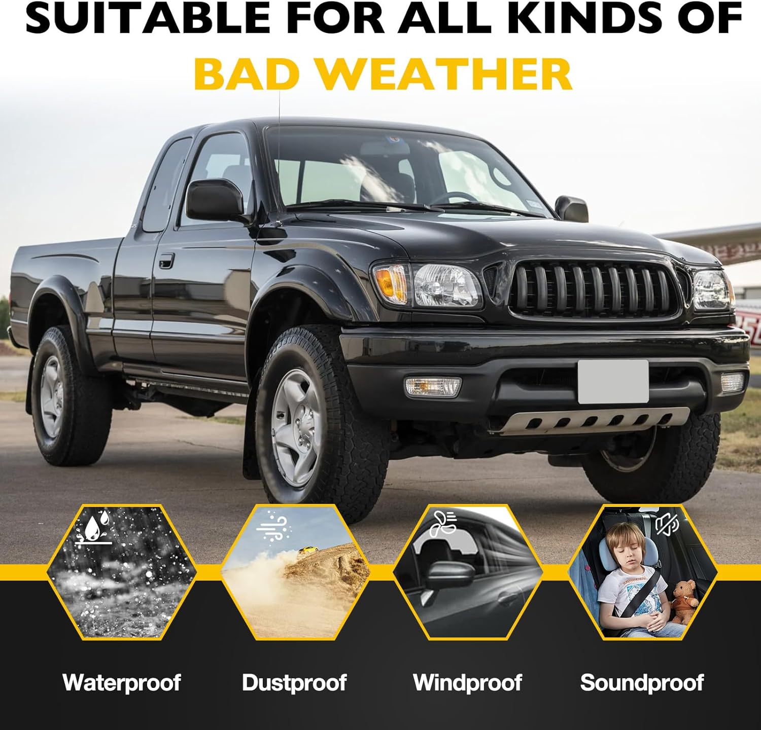 Front Door Weatherstrip Window Moulding Trim Seal Belt Kit Compatible with 1995-2004 Toyota Tacoma Weather Stripping Replace# 68160-04020 68210-04020 (2PCS)