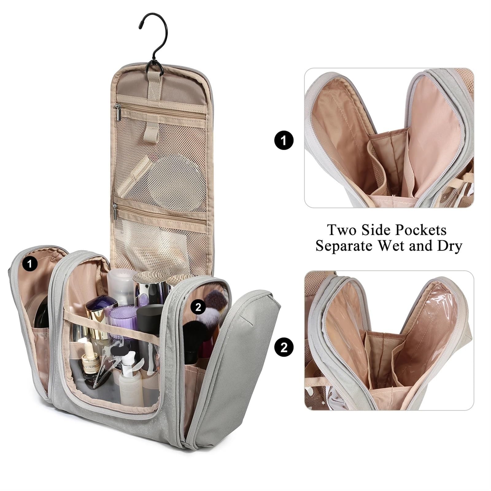 Neceser Bolsas de Viaje Colgantes, Nuevo Organizador de Maquillaje Transparente Impermeable, Gran Capacidad, Neceser cosmético, Estuche organizadores(Black,L)