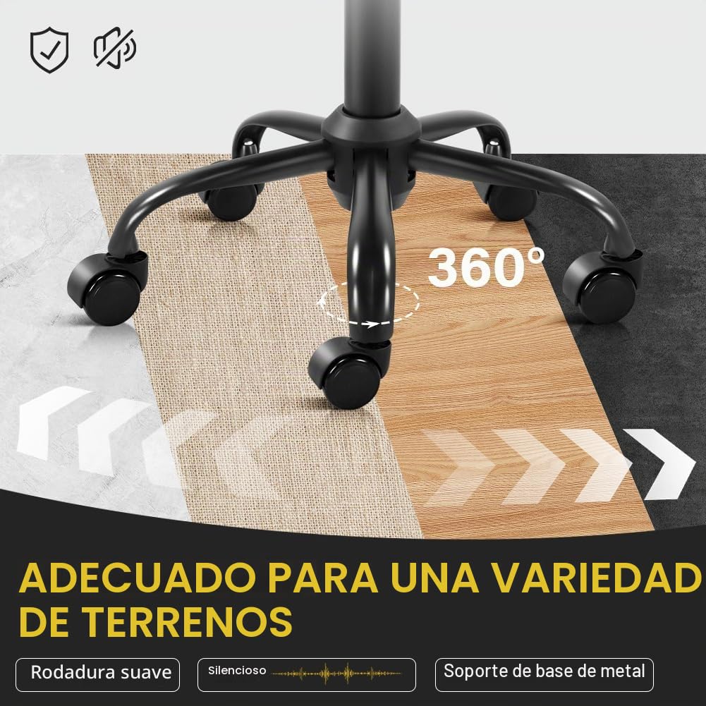 Taburete giratorio con ruedas, silla giratoria con altura ajustable, de piel sintética, ideal para spa, salón, hogar, oficina, trabajo de dibujo (negro)