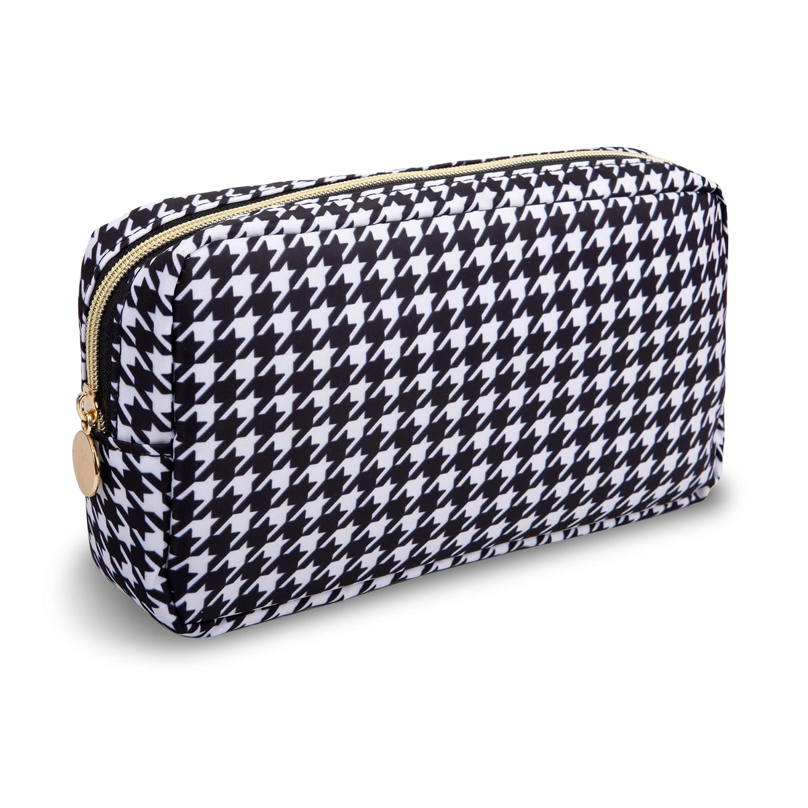 Small Makeup Bag Pouch for Purse，Nylon Travel Toiletry Storage Bag Cute Houndstooth Cosmetic Bag for Women Girls，Waterproof Makeup Organizer Bag Pouch