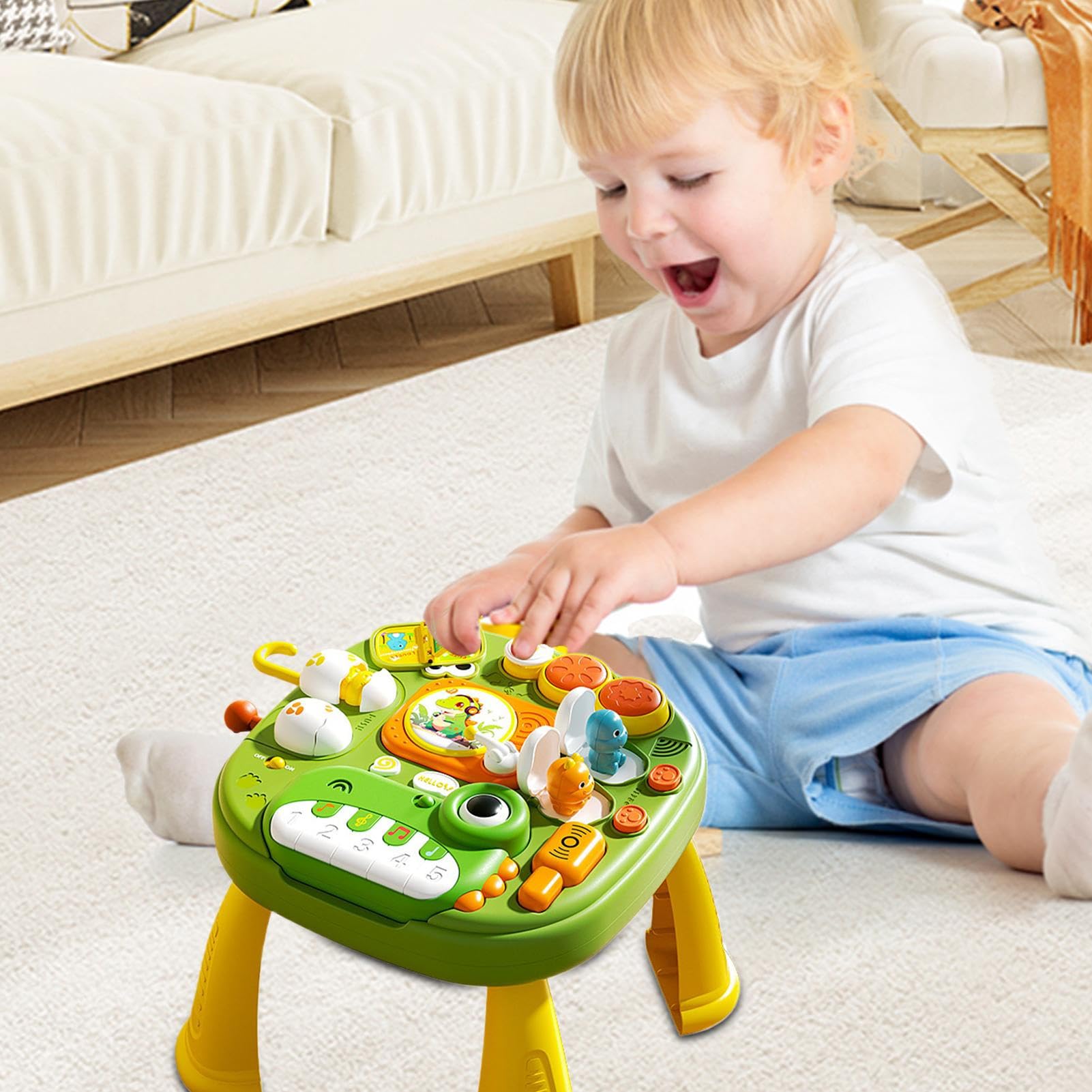 Tavolo attività per bambini, dinosauro centro di apprendimento con musica e luci, giocattolo per pianoforte, materiale ABS, giocattoli educativi gioco interattivo per ragazzi, ragazze dai 3 anni in su