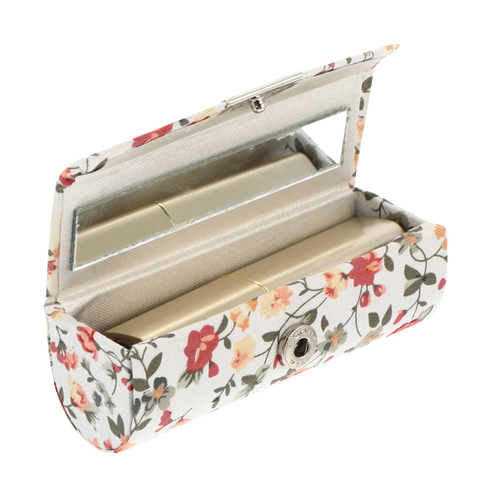 FRCOLOR Lipstick Case with Mirror for Handbag Elegant Brocade Cloth Compact Organizer Portable Makeup Storage Box for Women