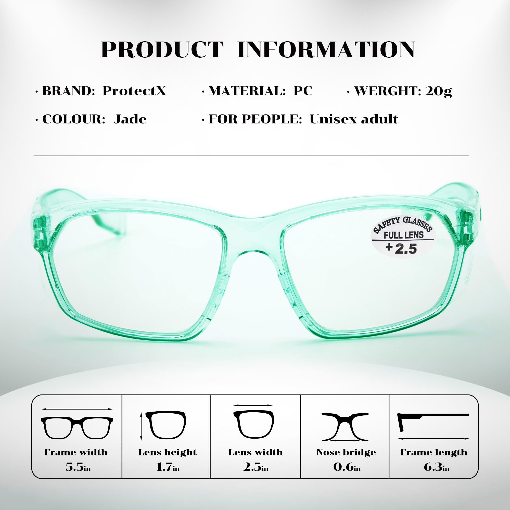 ProtectX - anteojos de seguridad con estilo antivaho y resistente a los arañazos con lectores, anteojos de protección UV, anteojos ligeras antiimpactos para hombres y mujeres, lente completa de