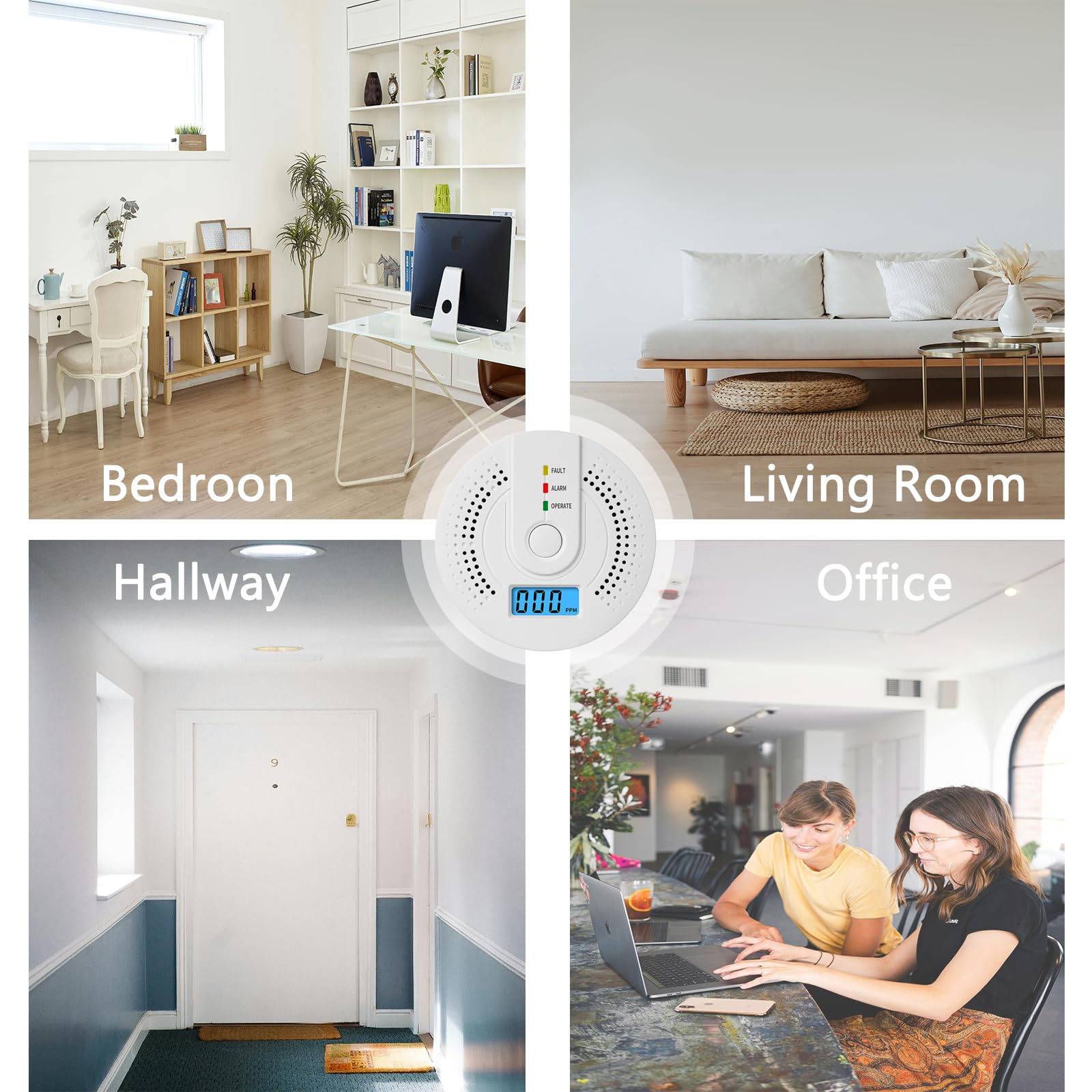 Detector MonóXido Carbono con Indicadores Led Luminosos y Audibles SeñAl de BateríA Baja Pantalla Digital BotóN Prueba para Viajes y Seguridad En El Hogar PortáTil