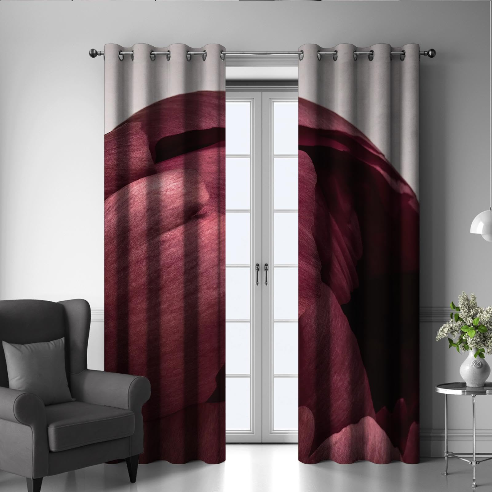 Rote Blumen-Fenstervorhänge Tulpenblumenmuster Druck-Verdunkelungsvorhänge für Schlafzimmer Wohnzimmer Kinderzimmer schalldämmende Vorhänge 2 Paneele 2xW132xL160cm