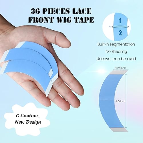 Miniatura 2 de ColorYoung 36 piezas de cinta de peluca para pelucas de encaje, transparente, impermeable, de doble cara, tiras de cinta para peluca frontal de