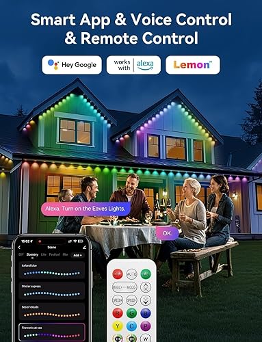 Miniatura 4 de Luces permanentes para exteriores, 100 pies inteligentes IC+RGB luces de Navidad para exteriores con 72 LED, IP67 impermeable LED aleros iluminación