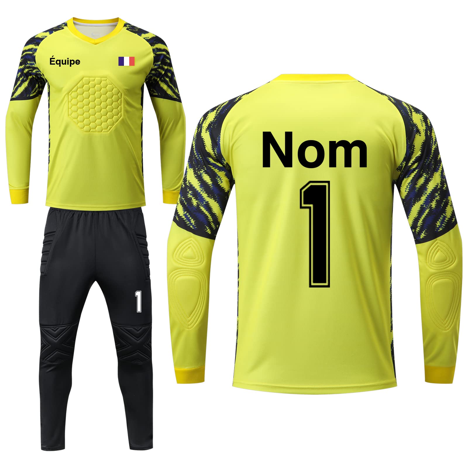 Maillot de Gardien de But Enfant Homme avec Le Logo de Numéro de Nom Football Maillot Rembourré et Pantalon Foot