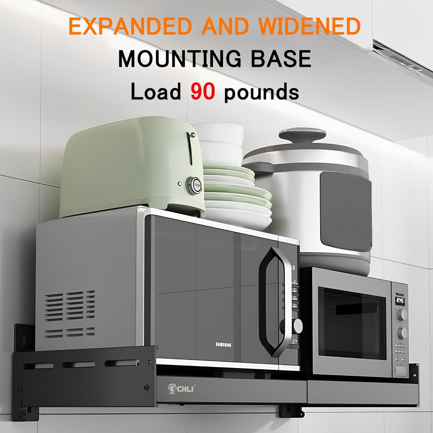 Stainless Steel Adjustable Wall Mount Shelf or Household Grade Wall Mount Shelf, Removable countertop, Stationary kit, Multifunctional Storage Rack(16"-25.5" Black)