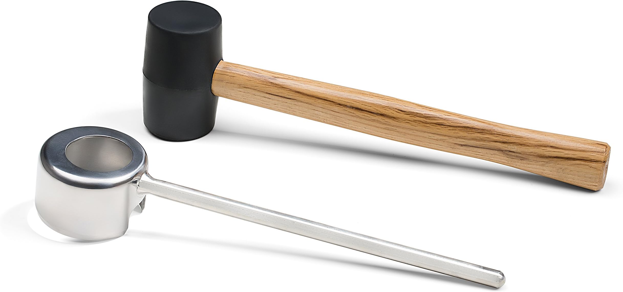 Coconut Opener Set by Hamilton Coconut - Trimmed Coconut Opener - Food Safe Stainless Steel - Black Rubber Mallet with Wooden Handle - Strong Durable and Long-Lasting.