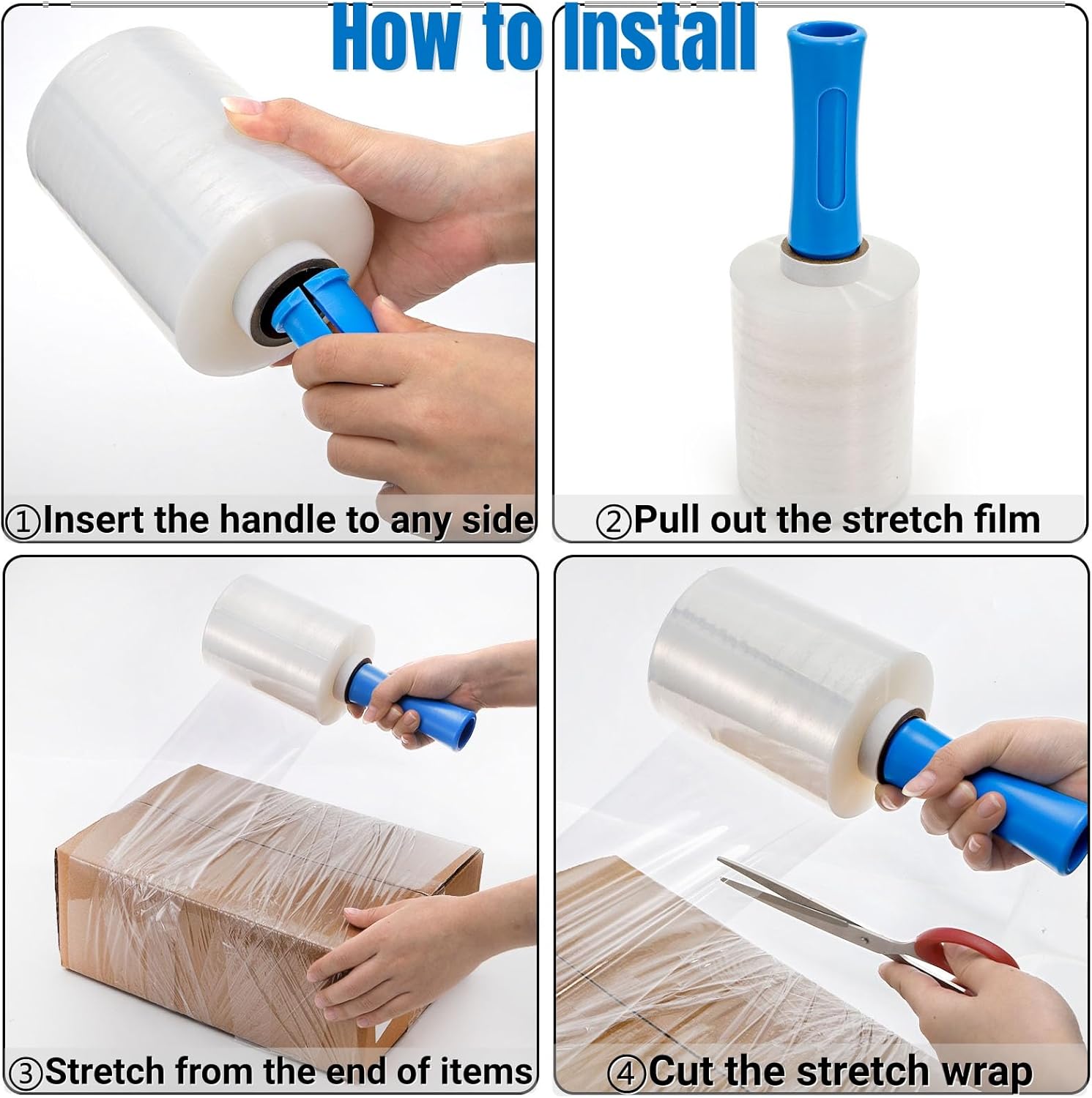 Noamus 3 Pack 5" x 1000ft Clear Industrial Stretch Wrap Film, 100 Gauge Mini Plastic Wrap with Handle, Heavy Duty Stretch Film Roll, Thick Cling Pallet Wrap for Packing, Moving Supplies, Packaging