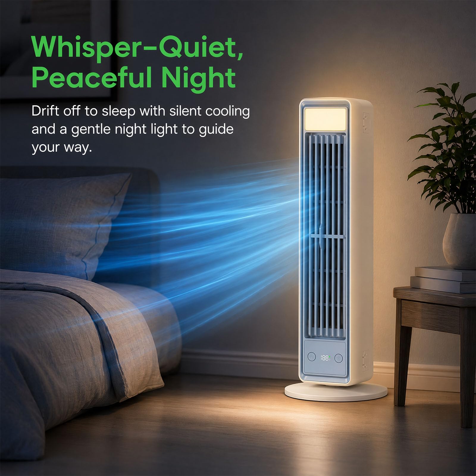 Rafraîchisseur d'air portable ultra-silencieux, climatiseur portable pour chambres, ventilateur sans pales avec mode nuit, 3 vitesses, unité de refroidissement compacte pour un sommeil réparateur