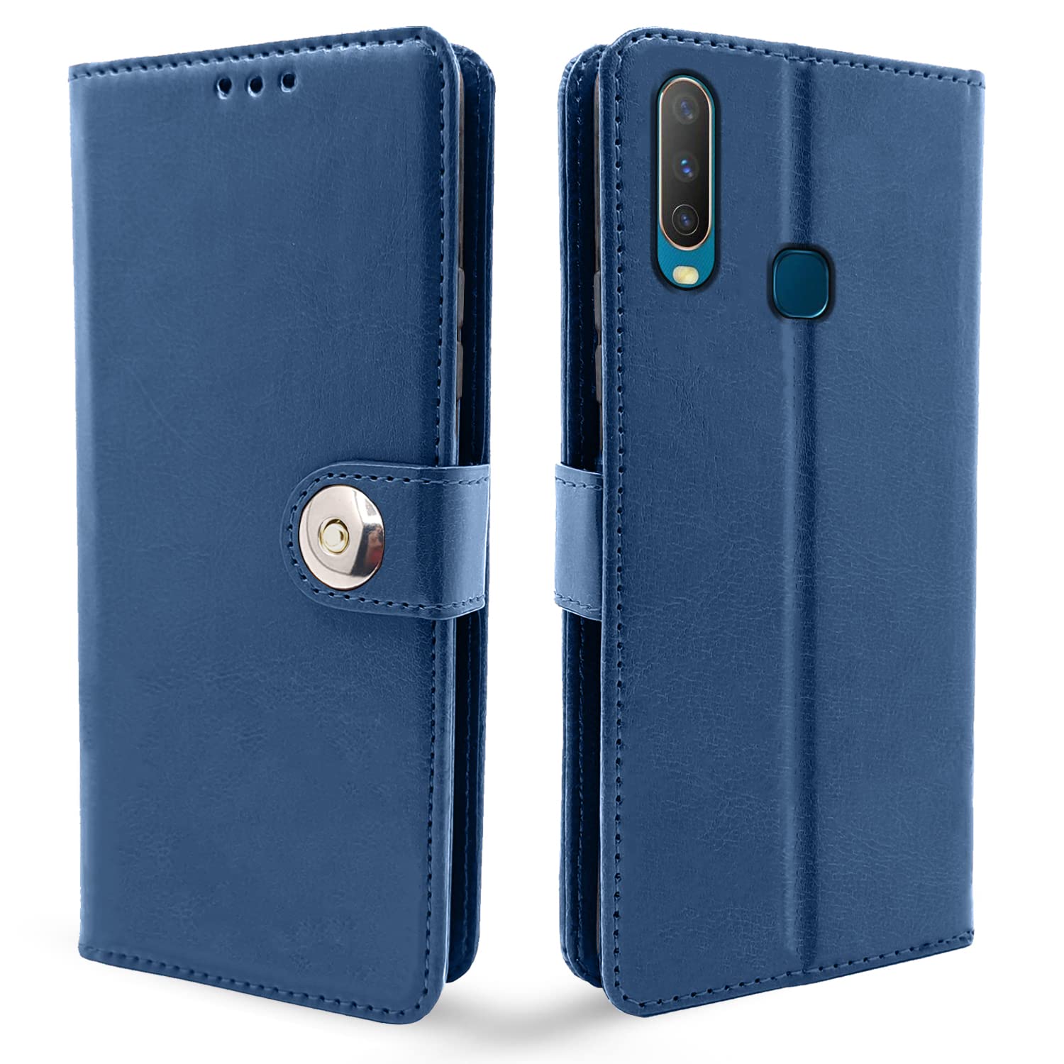 Pikkme Vivo Y12 / Y15 / Y17 / U10 Flip Cover Leather Finish | Inside TPU with Card Pockets | Wallet Stand and Shock Proof | Complete Protection Flip Case (Button Blue) (B0BYDZHNT3) Amazon Price History, Amazon Price Tracker
