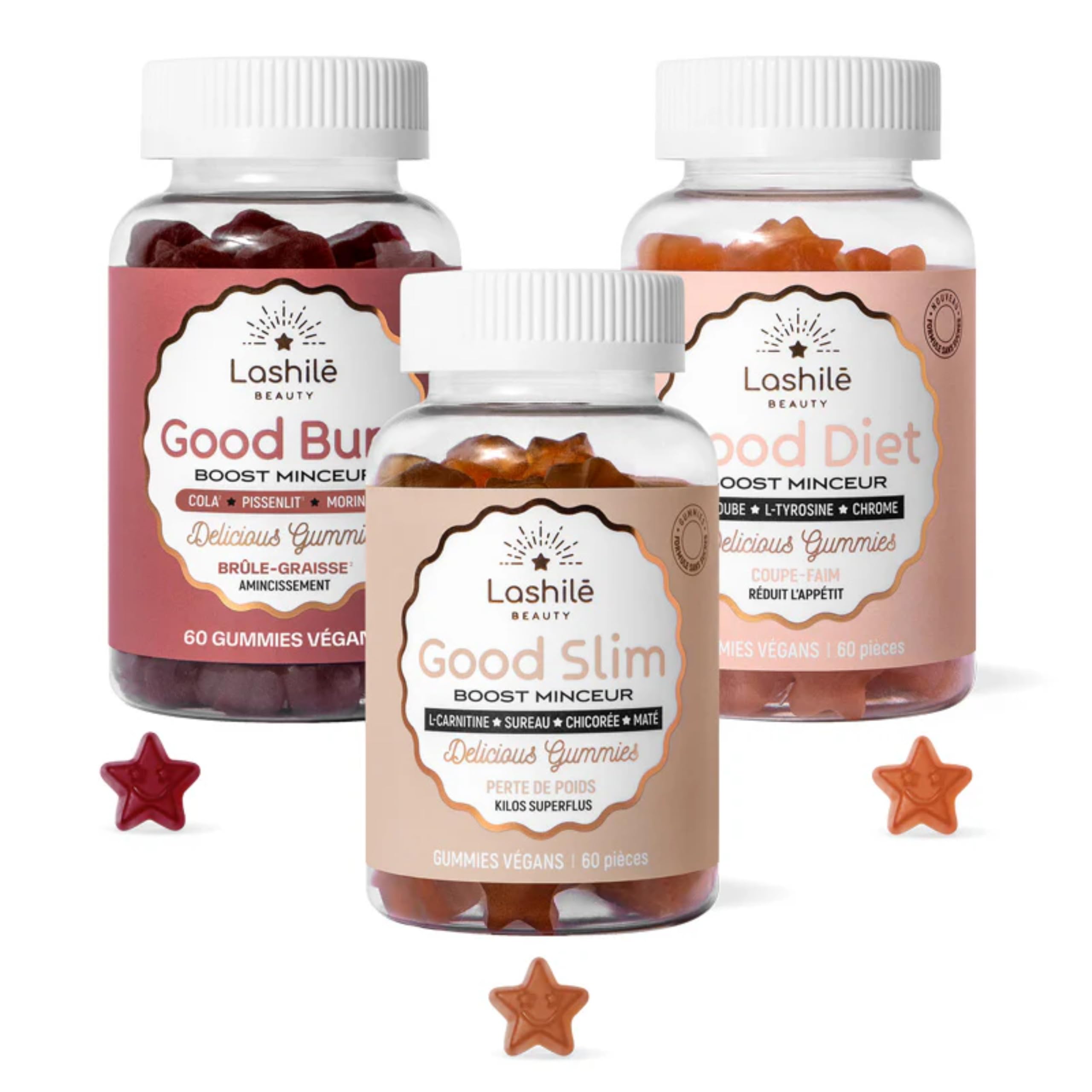 Lashilé Beauty Pack Minceur Gummies | Good Slim + Good Burn + Good Diet | N°1 Ventes Gummies Pharmacie | Brûle-Graisse, Perte de Poids, Coupe-Faim | Sans Sucres, Fabriqué en France | Lot de 3