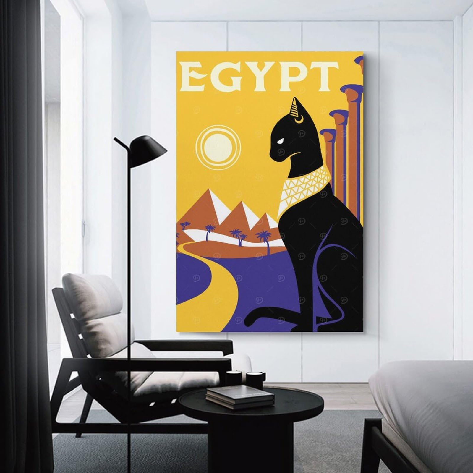 Junmoney Unframe-Style-16 Egypt Cat Travel Canvas Art Print, 20X30inch(50X75cm), For Small Homes, Bedrooms Or Open Spaces, Wall Decor With Flexible Room Appeal