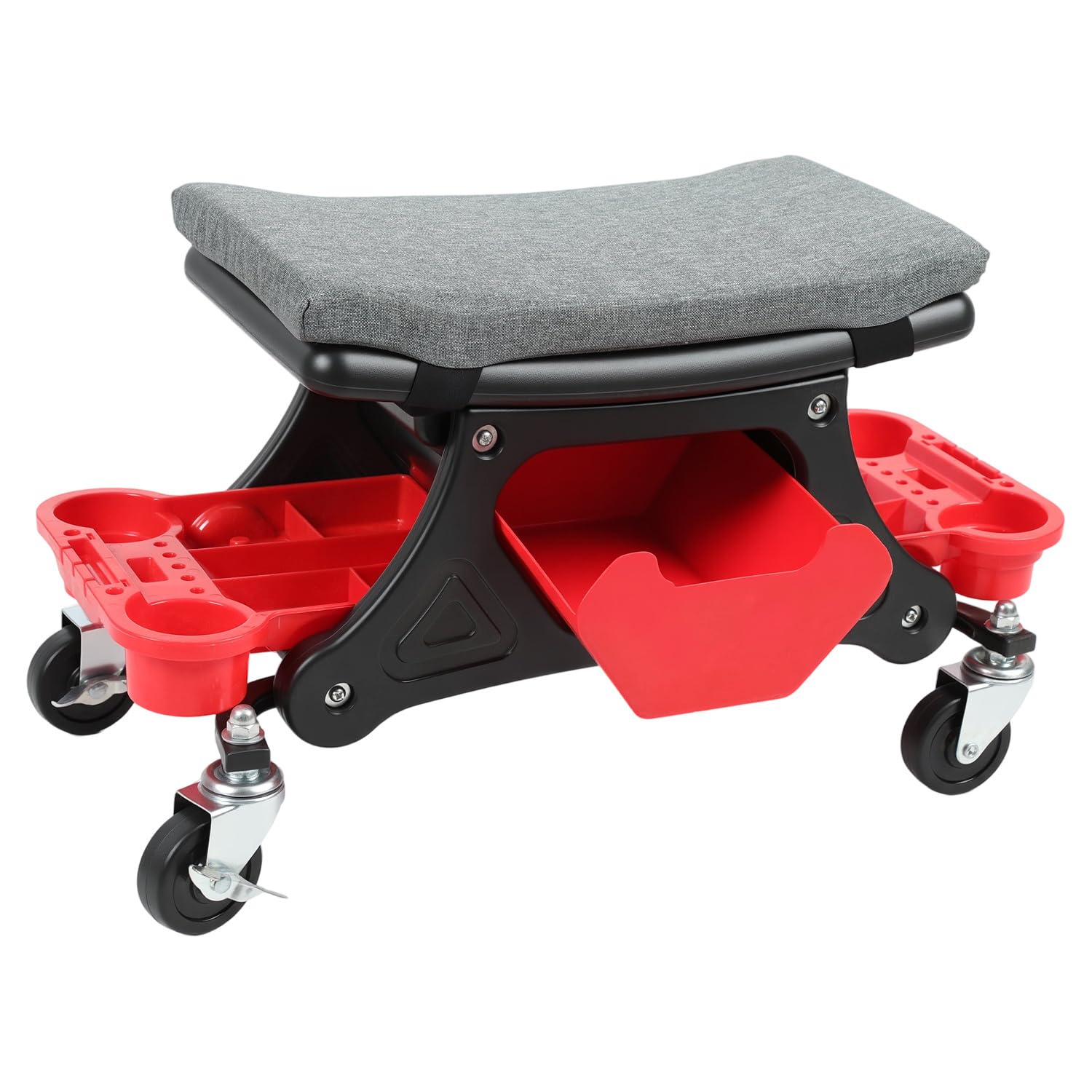 Werkstatthocker Rollhocker Arbeitshocke, Werkstatt Rollsitz 185kg Belastbar, mit Aufbewahrungstrays, abnehmbaren Sitzkissen und verriegelbaren Rollen