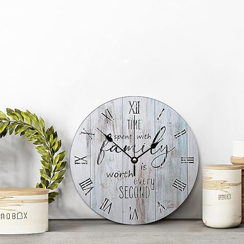 Miniatura 2 de Reloj de pared de madera, el tiempo que pasa con la familia vale cada segundo, relojes de pared de 10 pulgadas, funciona con pilas, silencioso, sin