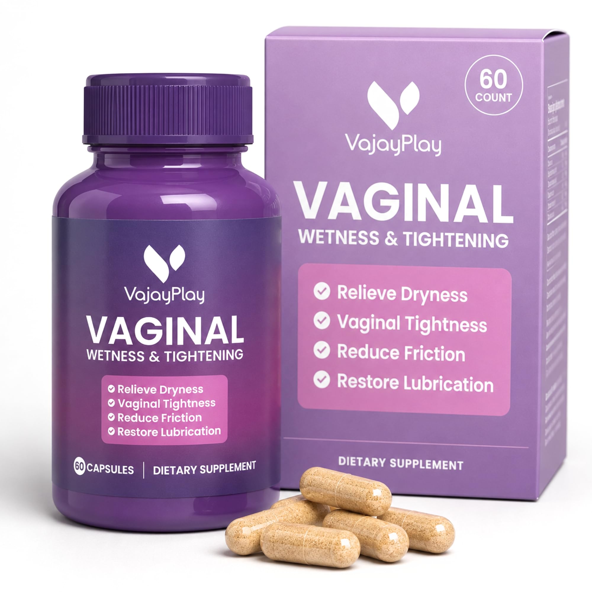 Feminine Area Moisture &amp; Dryness Support | Increase Wetness, Tightness &amp; Mood Balance, Feminine Wellness &amp; Hydration Support | Made W/Manjakani, Slippery Elm, Fenugreek &amp; More (60 Count)