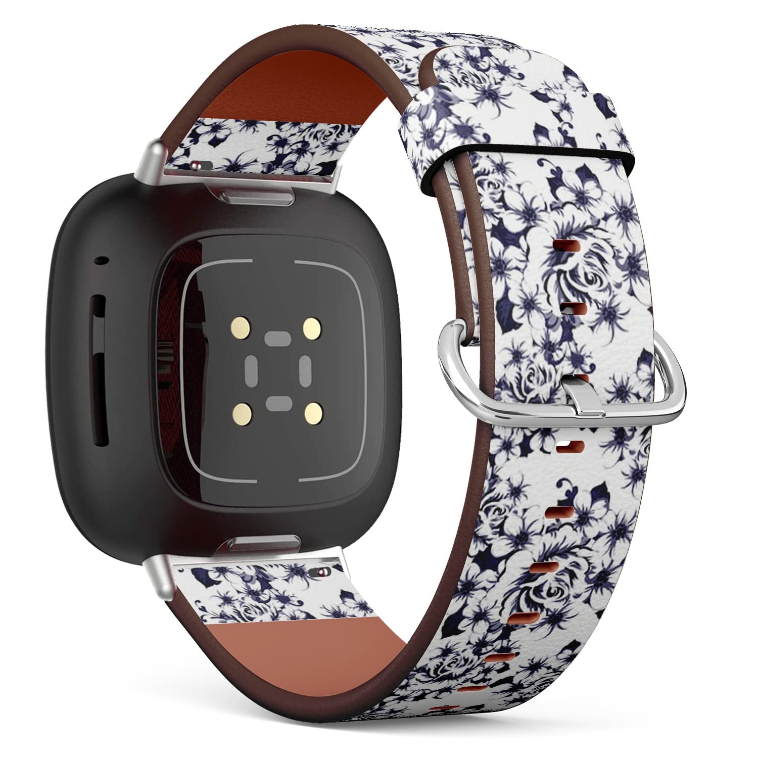 CJBROES Replacement Leather Watch Band, Compatible with Fitbit Versa 3 and Fitbit Sense of Wristband Bracelet Accessory - Elegance Floral