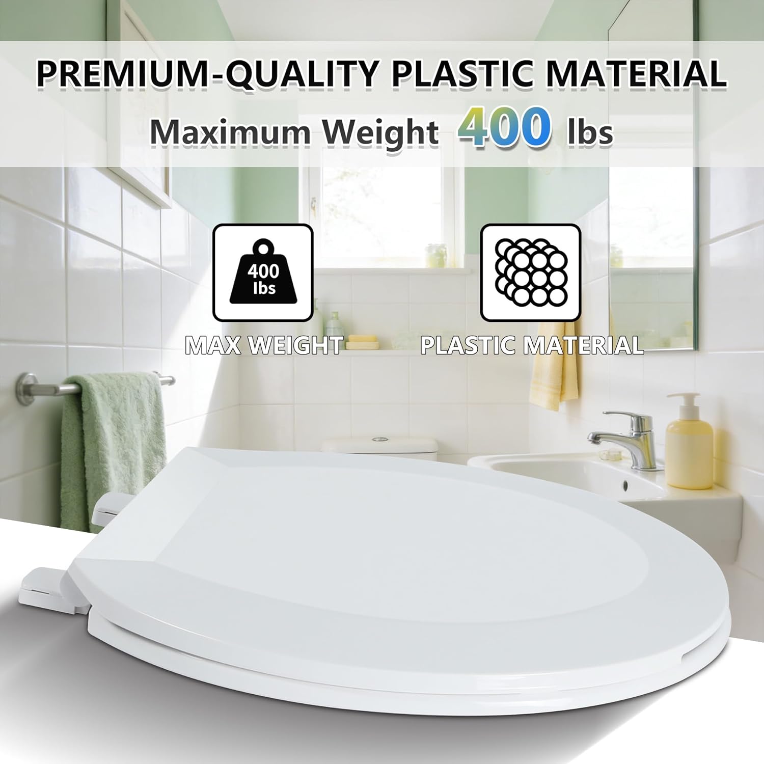 Angol Shiold Round Toilet Seat - Slow Close Hinges, Ergonomic Design with Grip-Tight Bumpers, Safe Easy-Clean PP Material (White, 16.5" Round)