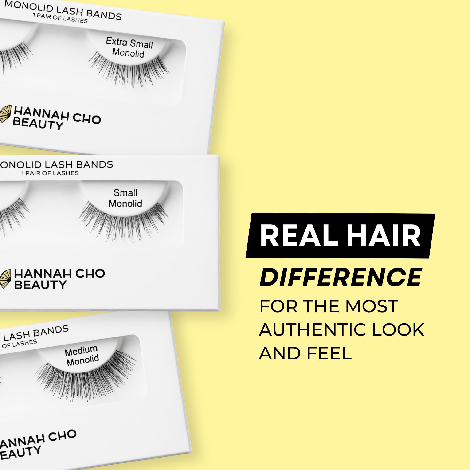 Natürliche falsche Wimpern für Monolide, mittelgroßer Stil, Echthaar, handgefertigt, nicht synthetisch, hebt schwere Deckel an, einfache Anwendung Hannah Cho Beauty