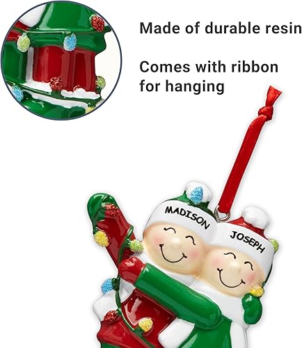 Miniatura 3 de Let's Make Memories Adorno de Navidad personalizado, adorno familiar enredado en luces, Navidad 2024, resina grabada con láser, 10 personas