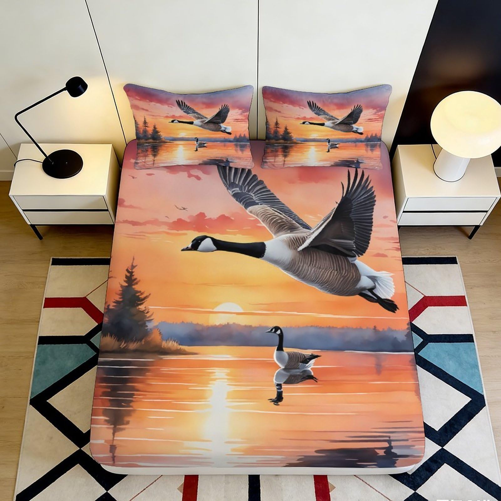 3D Printed Sunset Bird Fitted Sheet Microfiber Deep Pocket Full Wrap Bedroom Bedding Sunset Bird Mattress Fitted Cover Washable for Adults Teens 200x200x25cm
