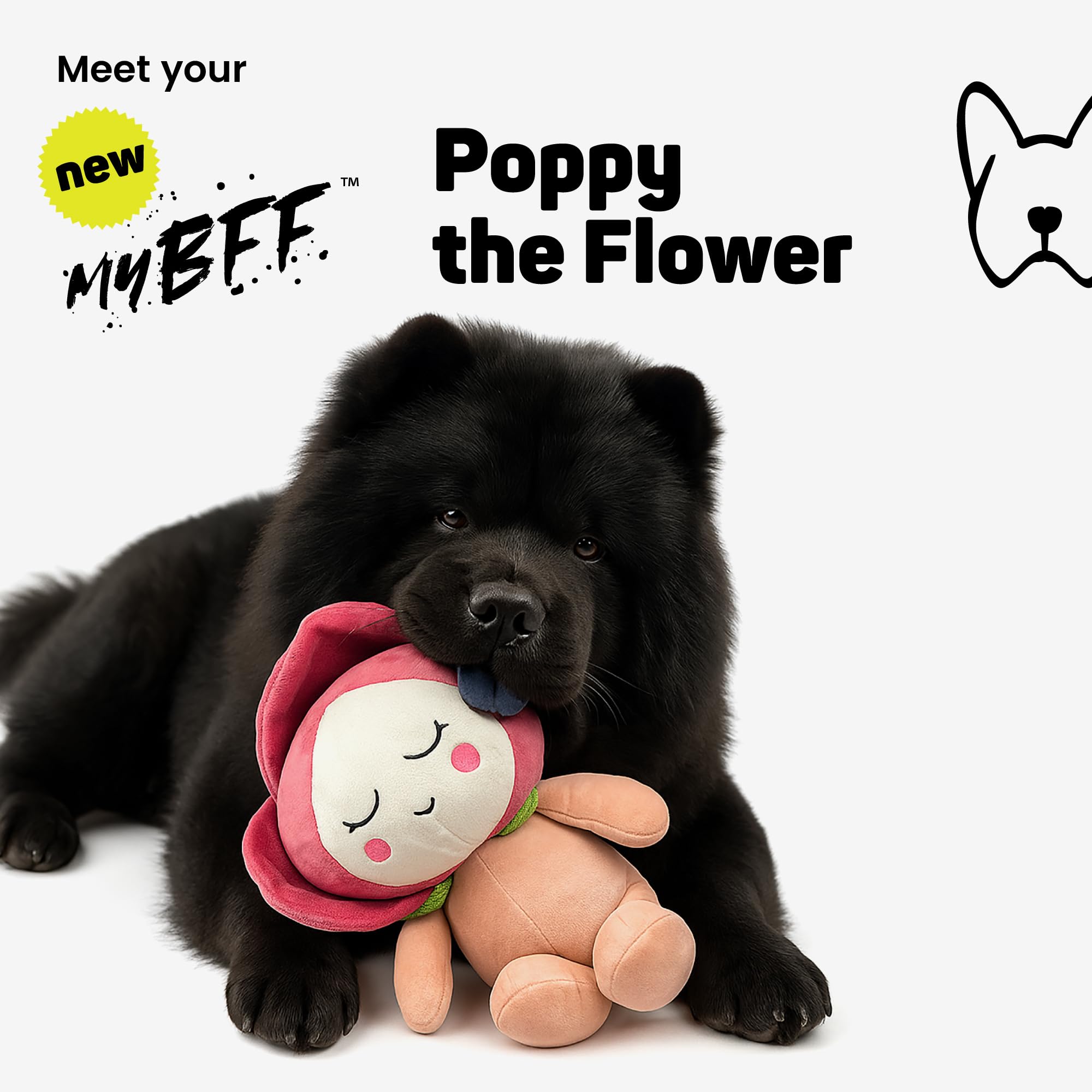 NANDOG My BFF Poppy The Flower Hundespielzeug – weiches Quietschspielzeug für Hunde und Katzen – langlebig, kuschelig, niedlicher Begleiter zum Spielen, Apportieren und Kuscheln
