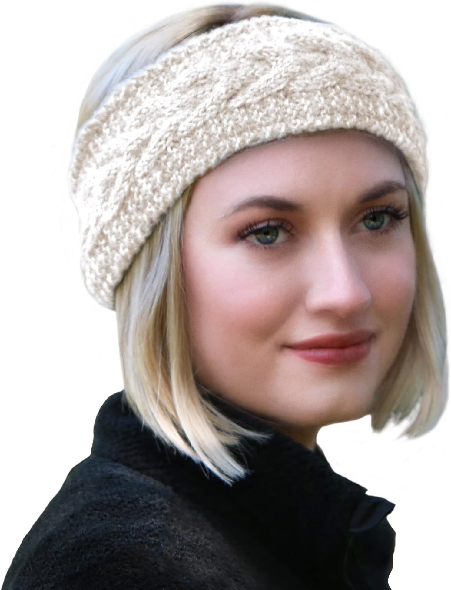 HEAVENLY HIMALAYAN Head Band - 100% Handmade, Soft Nepal Wool - Support Moms in Ethical Fair Trade Business - Thick Extra Wide Winter & Summer Fabric Ear Warmers Headbands for Women - White Head Wrap