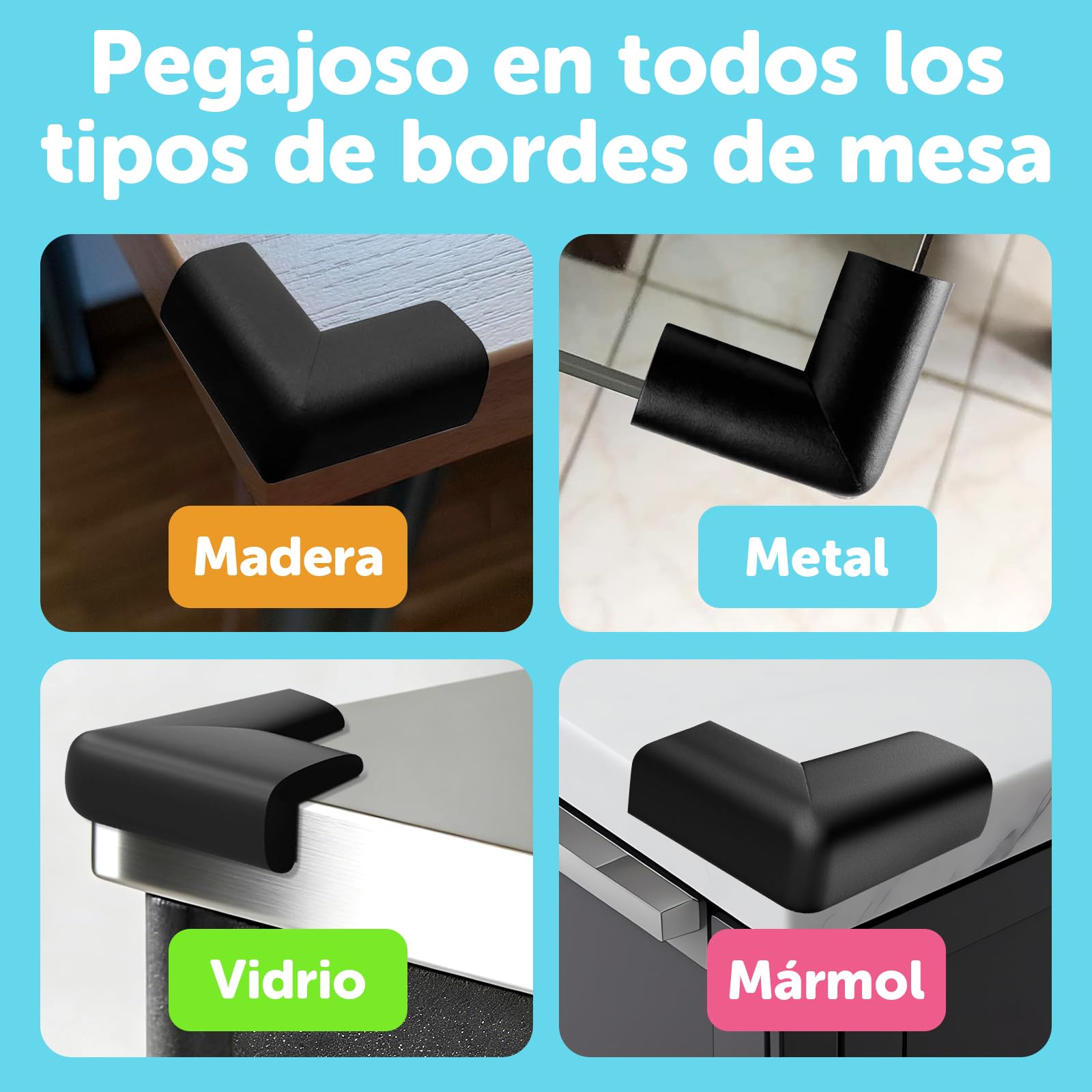 shinfly 16 x Protector Esquinas Bebe, Espuma Suave Protectores de Esquinas para Bebes, Adhesivo Extra Fuerte Protege Esquinas Bebe, Esquineras para Cama, Mesa, Mueble(Negro) — view 4