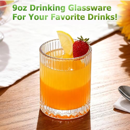 Miniatura 7 de Paquete de 4 vasos de bebida vintage, juego de vasos de cóctel de 9 onzas, vasos de jugo para whisky, refrescos, leche, café